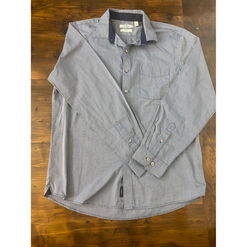Van Heusen Mens Slim Fit Button Down Shirt Blue Geometric Large 16-16.5 SKU F112